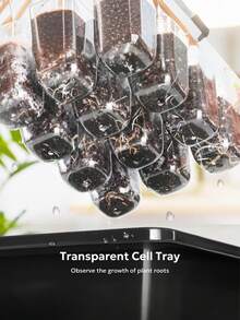 1套带湿度罩的种子发芽托盘，室内温室种子发芽套装，带透明排水底座（12格种子托盘，黑色） - A - 查看 3