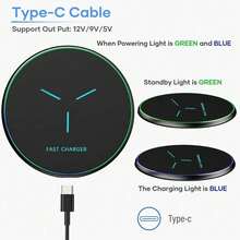 15W Wireless Charger, Compatible With IPhone 17/16/15/14/13/12 Pro/XS Max/Mini/X/XR, Inductive Fast Wireless Charging Pad, Compatible With Samsung - Black - View 4