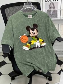 Disney Áo thun nam tay ngắn cổ tròn kiểu vintage, in hình chuột Mickey, thích hợp mặc mùa hè. - màu xanh lá - Xem 1