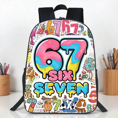 1 pieza Mochila con 67 patrones, mochila casual con gráficos de dibujos animados unisex, correas ajustables, cierre con cremallera, adecuada para la escuela, viajes al aire libre o camping, gran capacidad, regalo práctico para Halloween, Navidad, cumpleaños