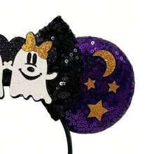 1pc Shiny Disney Cartoon Two Ghosts Mice Ears Headband, Sequin Decorated Theme Headpiece For Students Party, Masquerade, Cosplay, Amusement Park - Blackish Purple - View 5