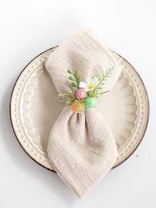 4/6Pcs Easter Napkin Rings With Fake Eggs And Artificial Flower, Pastoral Style Festival Home Decoration, Table Decoration For Dinner , Party - Multicolor - View 5