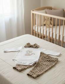 Sempre Bebê Baby Girl Clothing Set Long Sleeve Bodysuit With Pants And Headband Blogger Diva Leopard Kitten Bow Outfit Winter Cold Weather Kitten Set With Chic Bow - 白色 - 查看 5