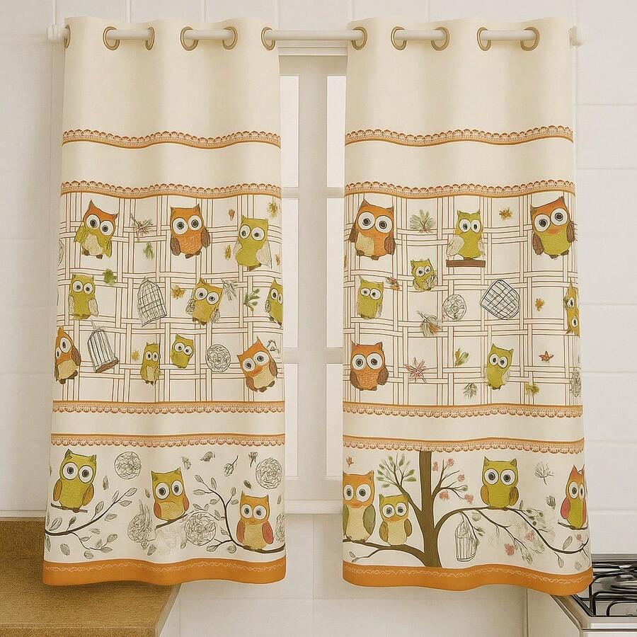 Oxford Kitchen Curtain, Plain And Patterned, 2.00 X 1.50 – Charm And Practicality - Owl - View 1