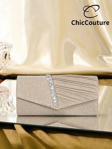 1件女士优雅时尚褶皱金色晚礼服手拿包，高端金属闪亮迷你派对手提包，适合派对女孩、女士、新娘，完美适用于派对、婚礼、舞会、宴会，可搭配婚纱、女士正式晚礼服、舞会礼服、生日礼服。配有金属链条肩带，可斜挎佩戴。 - 杏色 - 查看 8