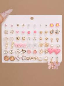 NAIZHU 30 Pairs Assorted Colorful Fashionable Cute Butterfly, Heart, Letter, Star Themed Earrings Set, Versatile Accessories Gift For Teenagers - Multicolor - View 2