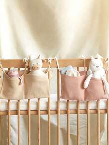 1pc Baby Crib Hanging Storage Bag, Dual Compartment Large Capacity Bedside Organizer, Available In Multiple Colors, Newborn Essentials Storage Solution - Plain Color Baby Storage Hanging Bag - View 2