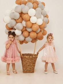 女婴吊带蝴蝶结薄纱蛋糕裙公主礼服，适合生日派对、花童、婚礼、复活节、洗礼、圣餐礼及其他正式场合 - 粉色 - 查看 5