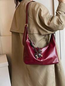 2023 New High-End Luxury Underarm Bag For Women, Minimalist Chic Crescent-Shaped Large Capacity Commuter Bag - Red - View 2