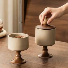 1pc Vintage Style Thick Ceramic Canister With Lid, Candy/Dried Fruit/Jam Storage Jar, Kitchen Spice Container, Sugar Pot, Suitable For Kitchen Storage And Entryway Decor - Stoneware - View 7