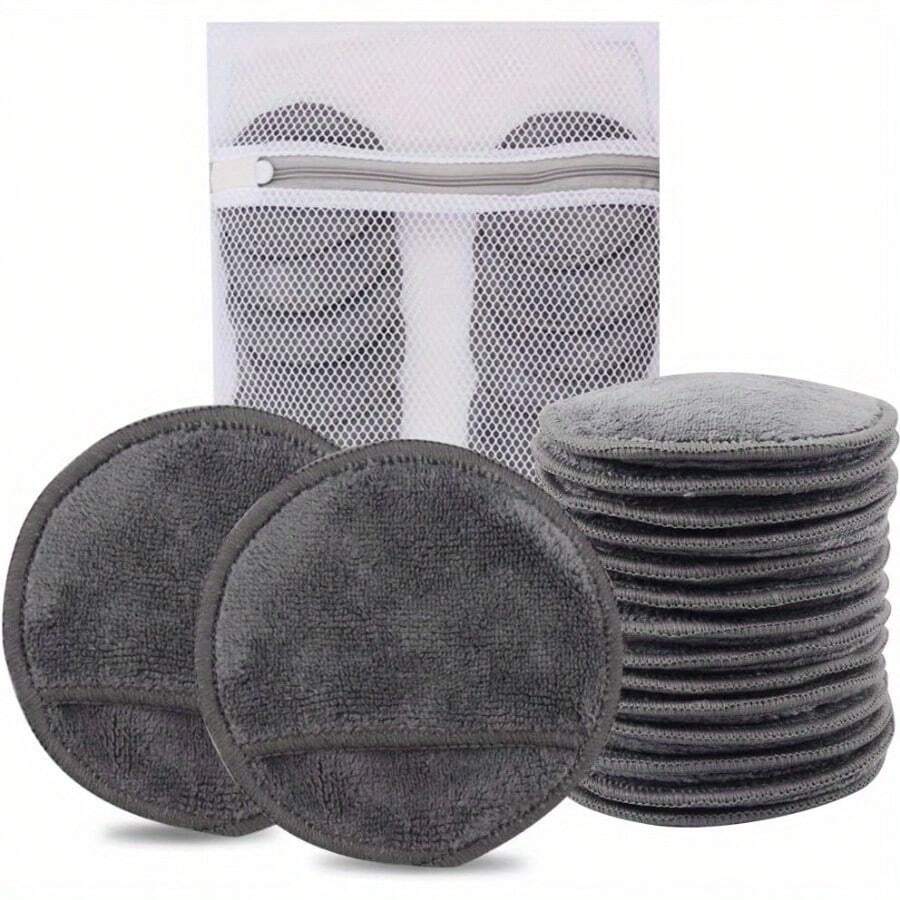 3/5/10pcs Reusable Makeup Remover Pads - Suitable For All Skin Types, Washable Super Soft Fiber Cloth, With Laundry Bag Included - Multicolor - View 1