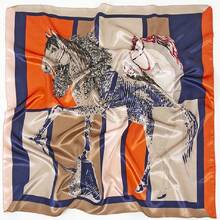 90 Simulated Silk Satin Scarf Silk Scarf Large Square Scarf Women's Autumn And Winter New Versatile Foreign Fashion Thin Shawl - 18#腰果雙拼橘色 - 查看 2