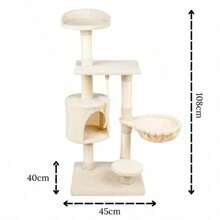 Árbol para Gatos de 5 Niveles con Rampa - Torre Multifuncional Beige 108 cm | Incluye Casa, Plataformas, Postes de Rascado y Juguetes | Estructura Sólida 45x40 cm - Beis - Ver 9