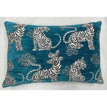 Chinese Tiger Pillow-Velvet Tiger Pillow Cover-Tiger Pillow-Teal Velvet Pillow-Blue Tiger Pillow-Prussian Blue Pillow-Pillow Sham-Made In US - 白色 - 查看 5