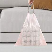 50 Rolls Bathroom Trash Bags, Yet Thin Material, 50 Rolls Pink Small Size Garbage Bags, Suitable For Office And Home Trash Cans, Self-Sealing Kitchen Plastic Bags, Pink Handle Trash Bags, Tear-Resistant Pull Cord Sanitary Bags. - Multicolor - View 8