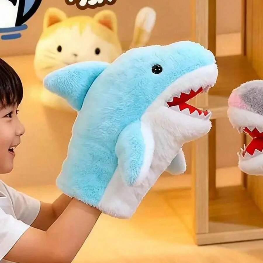Marioneta interactiva de mano de tiburón de tamaño de 20cm, Animal relleno de dibujos animados, tiburón simulado, educativo interactivo QUYK - Azul - Ver 1