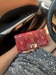 Women's New Sparkling Diamond Transparent Hollow Design Clutch Bag, Suitable For Christmas, Holidays, Weddings, Parties, Formal Events, Best Gift For Women - Red - View 3