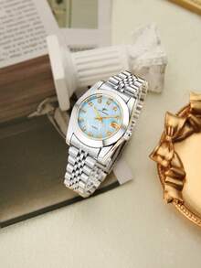 1pc Women's Quartz Wrist Watch, Silver Steel Strap, Sparkling Diamond Markings, Overall Design Focuses On Sweet And Delicate Style, Suitable For Romantic Women - Silver - View 4