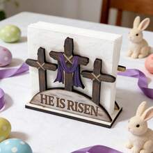 1/4 piezas Soporte de servilletas de madera de Pascua con diseño de conejo y cruz, decoración rústica para mesa de comedor, suministros para fiesta de primavera - Multicolor - Ver 8