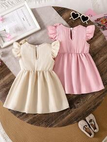 2pcs Baby Girl Princess Style Dress Set With Bowknot Ruffle Sleeve And Waist Design, Spring/Summer - Multicolor - View 3
