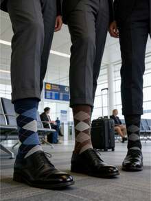 LAOPAO 3双男士商务袜，经典菱格纹图案，展现英伦绅士风范，适合搭配西装和皮鞋，高弹透气面料，吸湿排汗，时尚商务休闲袜 - 彩色 - 查看 12