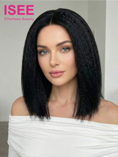 ISEE Hair Wear And Go Glueless Kinky Straight Wigs 7*5 Transparent Lace Wig 8-14 Bob Inch 180% Density Pre-Plucked Hairline & Pre-Cut Lace Stylish Wig Pre-Bleached Mini Knots Lace Unprocessed Human Virgin Hair Natural Looking Versatile Style 100% Human Hair Wig Artistic Elegance Active Energy Casual Everyday Romantic Getaway Sport Vacation Bridesmaid Gifts Hair Stuff Gifts For Women Accessories Women Slaying Wig For Your Next Level Night Out