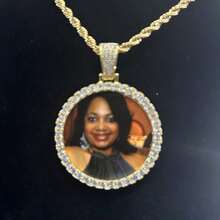 (Customized Product) Customized Small Circular Photo Frame For Boys, Customized Photo Pendant With Full Diamond  Copper Jewelry, Customized Unique Necklace - Multicolor - View 3