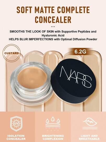  Nars Soft Matte Complete Concealer #Custard Color (M1 - Medium With Neutral Undertones) 6.2g / 0.21 Oz | Full Coverage, Matte Finish Concealer | Blurs Imperfections, Dark Circles, And Redness | Smooth, Buildable Formula For A Seamless Application | Long-Lasting, Oil-Free Formula | Suitable For All Skin Types