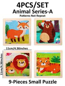 1/4/8 piezas Rompecabezas de animales de dibujos animados de 9 piezas para niños, juguetes de educación temprana, adecuados para niños y niñas, juguetes de regalo para Pascua, cumpleaños, Navidad - Multicolor - Ver 17