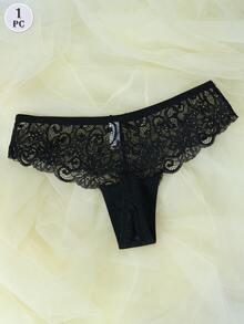 1件装女士性感蕾丝边低腰丁字裤 - 黑色 - 查看 4