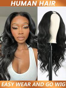 180% Density Natural Glueless V-Part Long Wavy V-Part Half Wig, Upgraded Glueless U-Part Wig, Full Head Clip-In Hair Extensions - Natural Black - View 4
