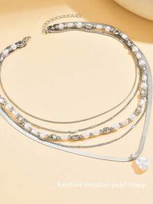 1件复古仿珍珠项链，女士多层时尚项链，轻盈奢华锁骨链配饰，时尚独特的高端简约金属设计，多层项链 - 項鍊 - 查看 3