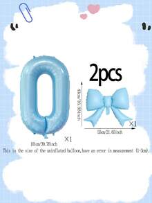 2pcs Blue Decorative Balloon Set, 40-Inch Blue 0-9 Number Foil Balloons, Blue Bow-Shaped Balloons For Birthday Party Decorations - Multicolor - View 6