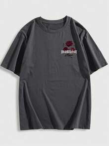 Zrgoth Men's Casual Versatile Simple Rose Flower Print Short Sleeve T-Shirt - Dark Grey - View 5