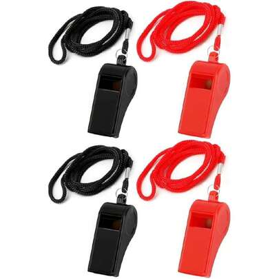 4 Piezas Silbato Deportivo con Cordón Desmontable, Silbato de Emergencia Sonido Fuerte (120 dB), Ideal para Árbitros, Entrenadores, Salvavidas, Incluye 2 Negros y 2 Rojos,41024748