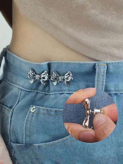 Khóa thắt lưng denim có thể điều chỉnh, không cần may, khóa nơ cho quần và váy nữ; Bộ ghim cài eo cho nữ, ghim cài miễn phí, kẹp eo denim, phụ kiện quần áo phù hợp với váy và quần.