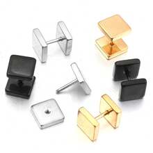 2个/包 不锈钢方形哑铃耳环，钛钢男女通用方形哑铃耳环，DIY珠宝制作耳环配件 - 方形耳環 - 查看 6
