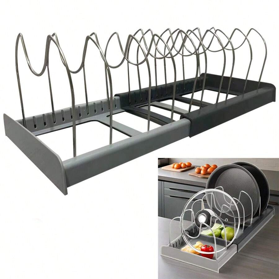 10 Tier Expandable Saucepan Pan Pot Lid Holder Home Kitchen Organiser Rack Storage - Grey - View 1