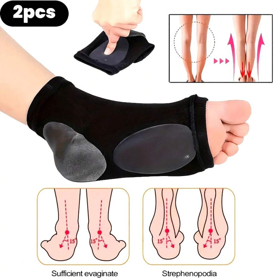 Sock Correction Insole - 2pcs 2-In-1 Arch Shaped Support Set - Foot Care Flat Foot Set - Black - View 1