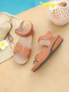 2026 New Women's White Wedge Heel Thick Sole Sandals, Brown & Blue Beach Flat Shoes For Summer - Brown - View 6