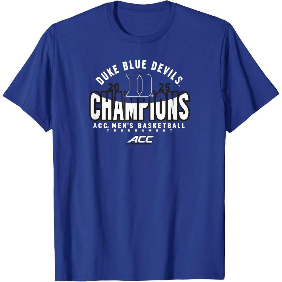 Blue Devils Men's Basketball Acc Champs 2025 Royal T-Shirt All Seasons,220g Pure Cotton Single-Sided Printed Crew Neck Short-Sleeved T-Shirt,Unisex Top,Base Layer - Màu 1 - Xem 1