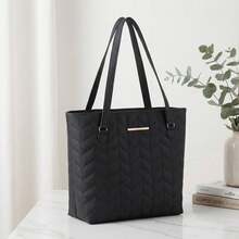 Women's Large Embroidered Shoulder Tote Bag Spacious Work College - màu đen - Xem 1