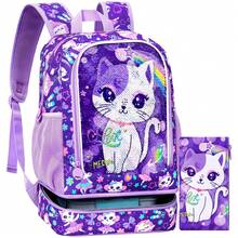 2-In-1 Backpack For Girls,17" Elementary Students Backpack Preschool Bags And Lunch Box- Purple Sequin Cats - Backpack - View 2