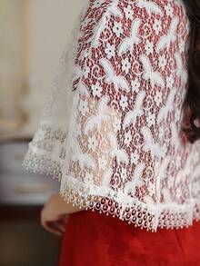 1pc Lace Hollow-Out Tassel Bridal Shawl, New Chinese Style Lightweight Bolero For Spring/Summer, White - White - View 10