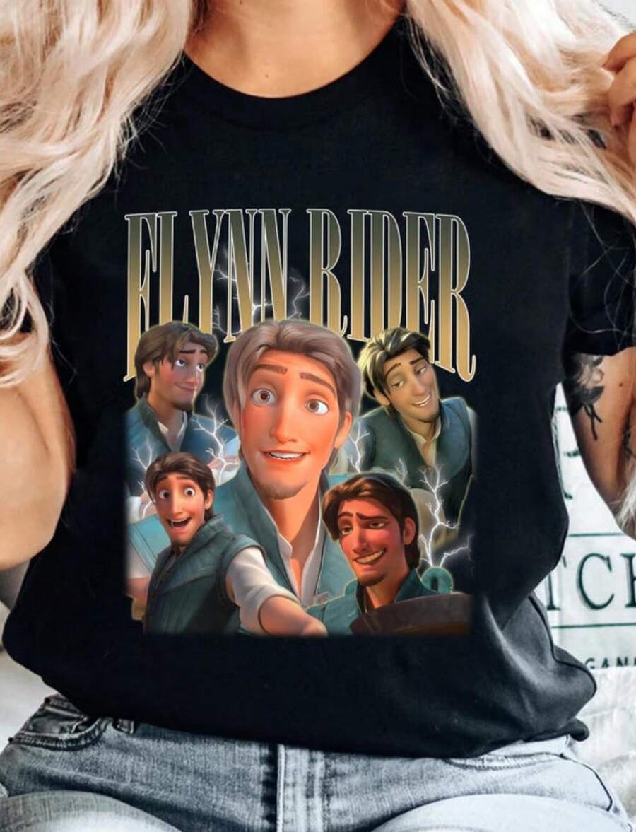 Anime Character Collage And Text Crew Neck T-Shirts - Black - View 1