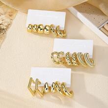 18件套不对称金属C形耳环套装，夸张的欧美时尚风格，轻盈奢华的极简个性化设计，2026年热销款 - 金黃色 - 查看 4