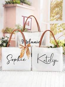 Personalized Bridesmaid Tote Bag, Customized Bridesmaid Beach Tote Bag, Bride Bag, Canvas Tote Bag With Name, Beach Tote Bag Gift, Bridesmaid Gift Bag With Name, Bridesmaid Beach Tote Bag - Multicolor - View 3
