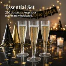 Prestee 200 Disposable Champagne Flutes Plastic 200 Pack - Silver Glitter Champagne Flutes For Weddings, Parties, And New Year\U2019s Eve - 4.5 Oz Plastic Silver Party Glasses - ColorG - 查看 4