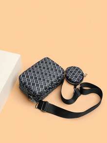 2pcs/Set Men Mini Crossbody Bag, Key Pouch, Retro Shoulder Bag, Camera Bag, Fashion Backpack, Perfect For Valentine's Day - Black and White - View 5