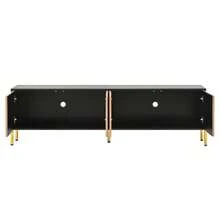 Modern TV Stand, TV Cabinet, TV Panel, Low TV Unit. Unique Color Block Design. 179 X 35 X 53.5 Cm (Length X Width X Height). - Black + Wood Tone - View 10